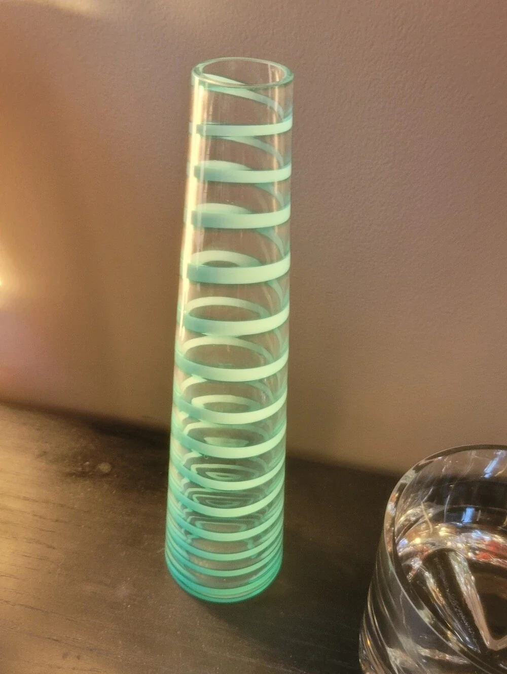 Mid-Century Modern Pair Bud Vases Art Glass  Turquoise Blue Spiral 12'' & 10'' H